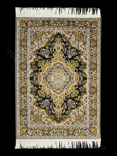 (image for) Dollhouse Scale Model Turkish Carpet - Green, Cream and Black