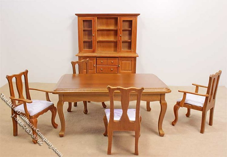 (image for) Miniature 6 Piece Walnut Dining Room Set for Dollhouses