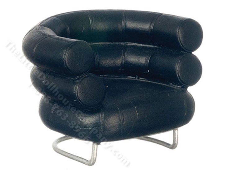 (image for) Miniature Black Leather Barrel Chair for Dollhouses