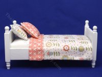 (image for) Miniature Flowers Print Twin Bed for Dollhouses