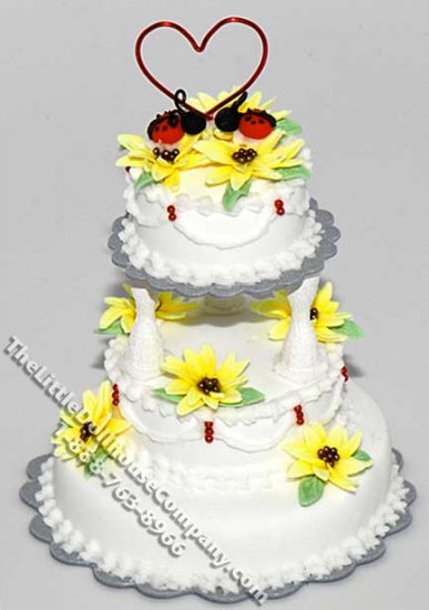 (image for) Dollhouse Scale Model Sunflower Lady Bug Wedding Cake