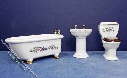(image for) Miniature Ceramic Bathroom Set for Dollhouses