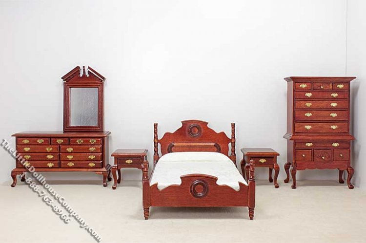 (image for) Miniature Mahogany 6 Piece Bedroom Set for Dollhouses