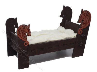 (image for) Miniature Walnut Wolf Bed for Dollhouses