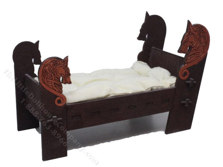 (image for) Miniature Walnut Wolf Bed for Dollhouses