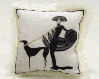 (image for) Miniature Pillow with Woman, Dog, and Fringe By Judith Blondell