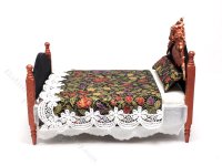 (image for) Miniature White Metal Bed with Lavender Covers for Dollhouses