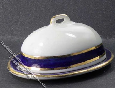 (image for) Miniature Blue with Gold Trim Turkey Platter for Dollhouses