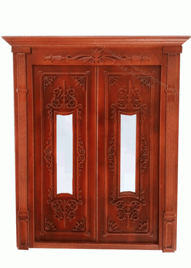 (image for) Miniature Walnut Claremont Classic 2 Panel Carved French Door