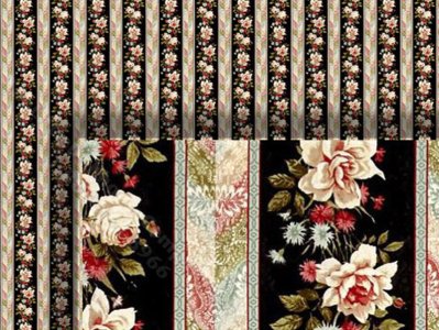 (image for) Dollhouse 1/2 Scale Model Black Floral Wallpaper