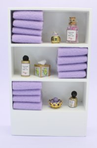 (image for) Miniature Bathroom Shelf Unit with Dk Lavendar Towels
