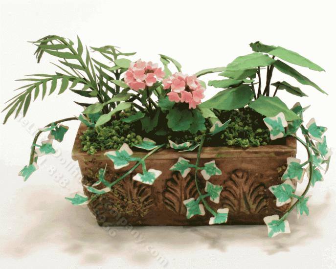 (image for) Miniature Rectangular Planter With Pink Geraniums