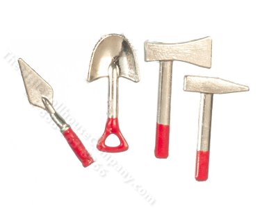 (image for) Dollhouse Scale Model Set of Red Garden Tools