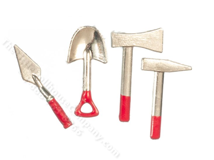 (image for) Dollhouse Scale Model Set of Red Garden Tools