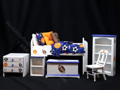(image for) Miniature Sports Themed Child's Bedroom Set for Dollhouses