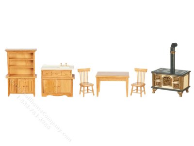 (image for) Dollhouse Miniature 6 Piece Kitchen Set- Oak