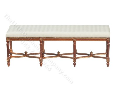 (image for) Miniature Long Padded Bench with Stretchers - Walnut