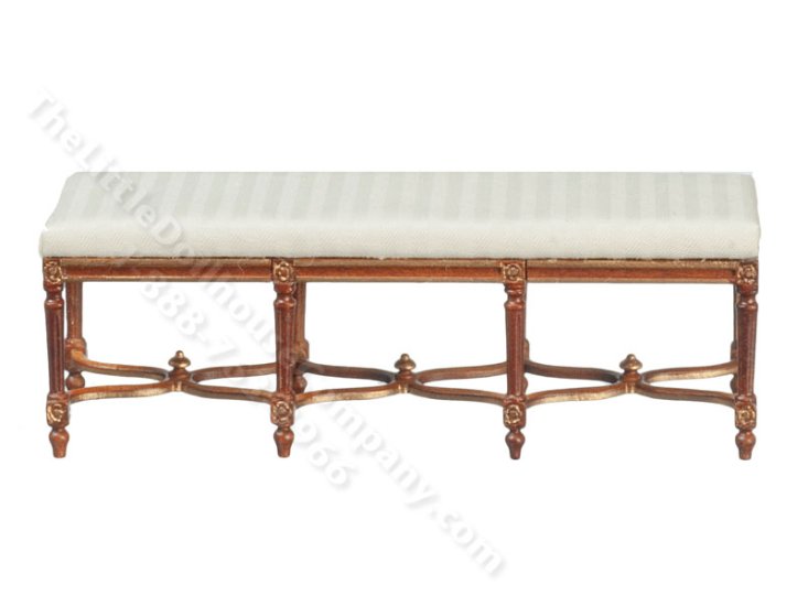(image for) Miniature Long Padded Bench with Stretchers - Walnut