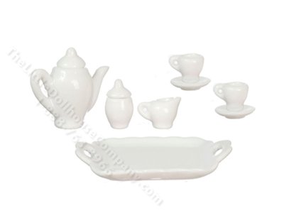 (image for) Miniature White Porcelain Tea Set for Dollhouses