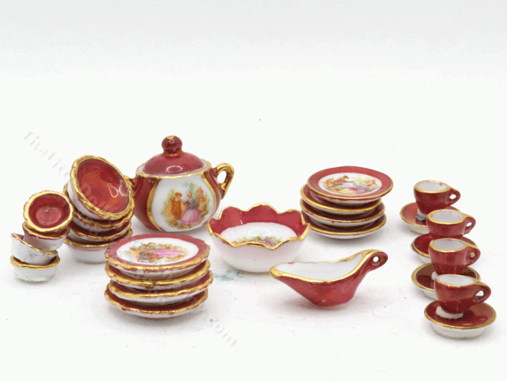 (image for) Miniature Red Luster Porcelain Dinner Set