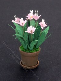 (image for) Dollhouse Miniature Pink Lilies in Terracotta Pot