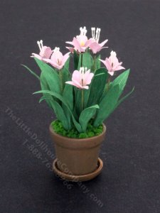 (image for) Dollhouse Miniature Pink Lilies in Terracotta Pot