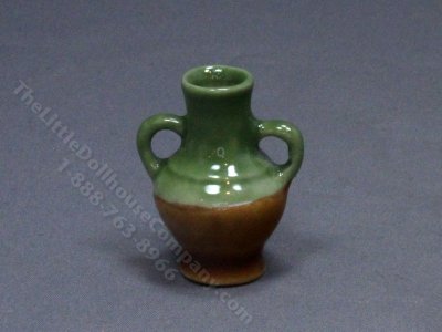 (image for) Miniature Green and Brown Stoneware Vase for Dollhouses