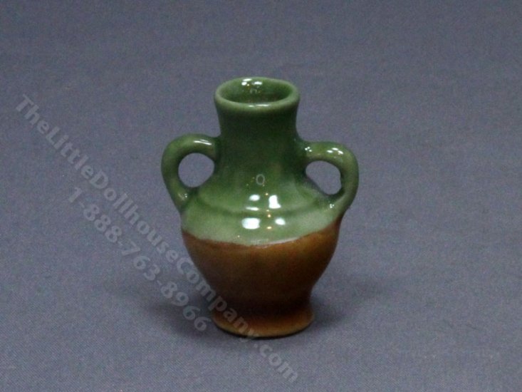 (image for) Miniature Green and Brown Stoneware Vase for Dollhouses