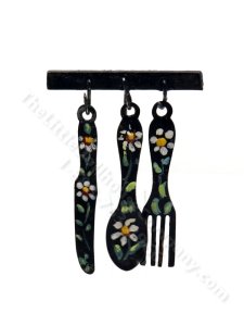 (image for) Miniature Black Floral Flatware Set on Hooks