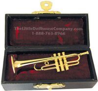 (image for) Miniature 2.5 Inch Trumpet With Case For Dollhouses
