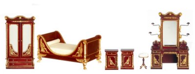 (image for) Miniature Mahogany Bedroom Set/6 For Dollhouses