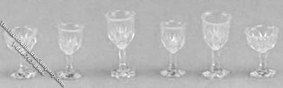 (image for) Miniature 6 Piece Clear Cut Stemware Set for Dollhouses