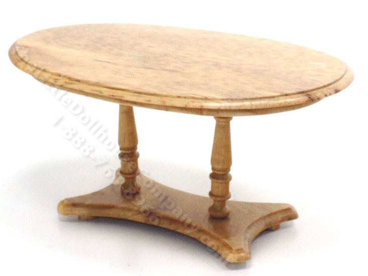 (image for) Miniature Oak Oval Pedestal Table for Dollhouses