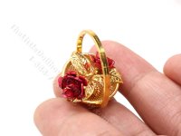 (image for) Miniature Gold Metal Basket with Red Roses for Dollhouses