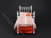(image for) Miniature Wrought Iron Twin/Single Bed for Dollhouses - Orange & White