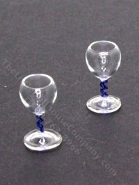 (image for) Miniature Pair of Blue Swirl-Stemmed Wine Glasses