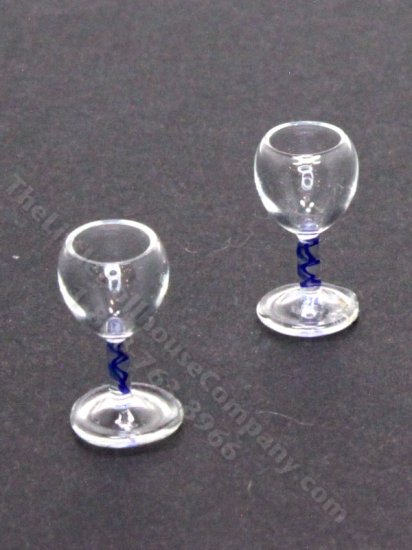 (image for) Miniature Pair of Blue Swirl-Stemmed Wine Glasses