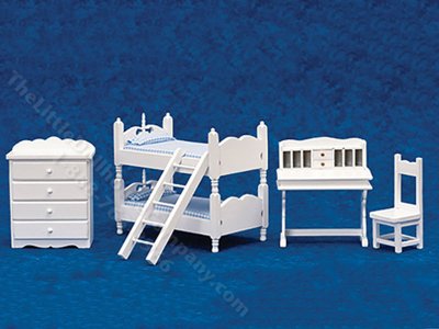 (image for) Dollhouse Miniature White Bunkbed Set - Blue