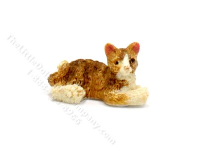 (image for) Dollhouse Scale Model Laying Brown Cat