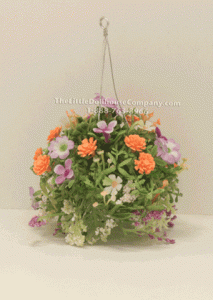 (image for) Miniature Peach and Purple Hanging Basket For Dollhouses