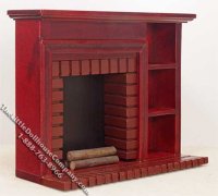 (image for) Miniature Mahogany Fireplace Wall Unit w/Shelves for Dollhouses