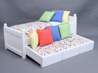 (image for) Miniature White Trundle Bed Dressed in Confetti Bedding