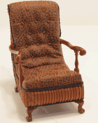 (image for) Miniature Walnut Tufted Armchair with Aged Leather Upholstery