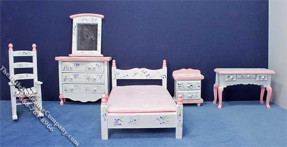 (image for) Miniature White/Pink Bedroom Set for Dollhouses