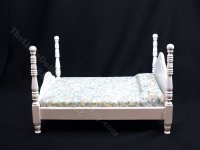 (image for) Miniature White 4-Poster Bed with Blue Sheets For Dollhouses