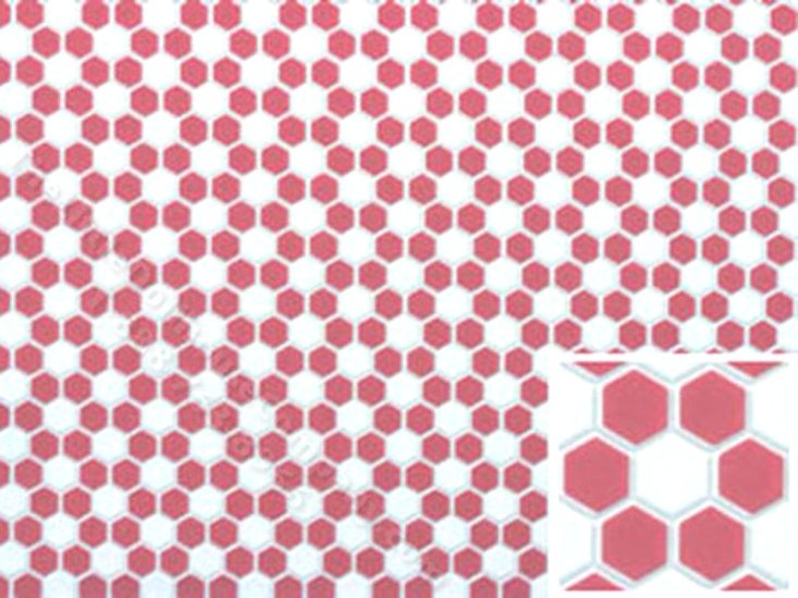 (image for) Dollhouse Scale Model White and Red Small Hexagon Tile Sheet