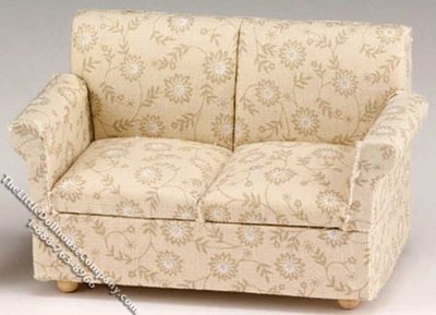 (image for) Miniature Beige Floral Pattern Loveseat for Dollhouses