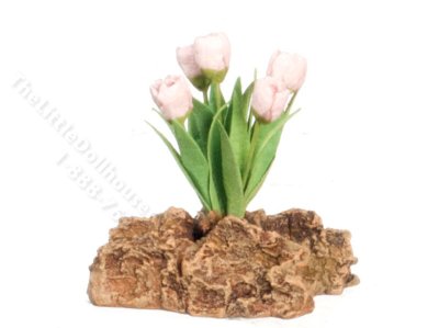 (image for) Miniature Tulips on a Rock for Dollhouses - Pink
