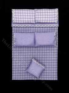 (image for) Miniature Purple Gingham Bedding for Dollhouses