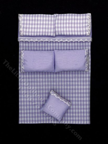 (image for) Miniature Purple Gingham Bedding for Dollhouses